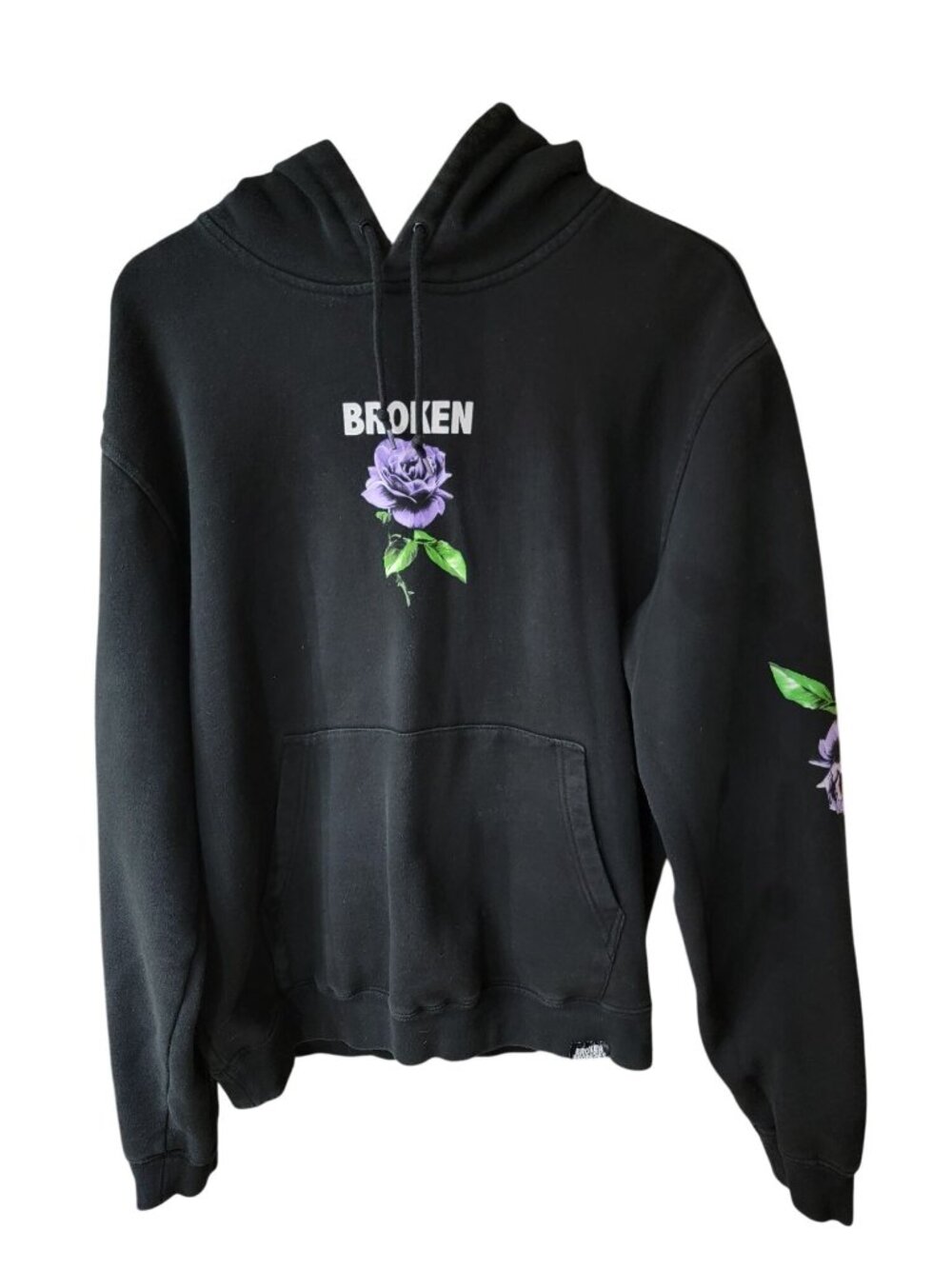 Broken Promises Black Hoodie With Purple Rose Graphic